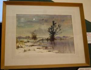 Original Watercolour of Winter Flood by R.W.Clark Ariba