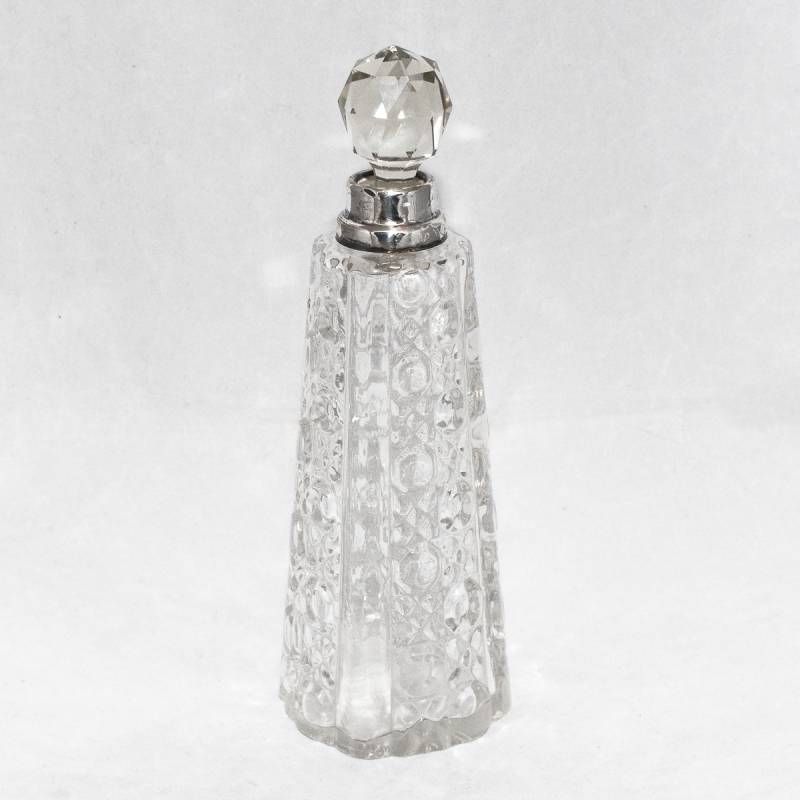 Cut Glass Perfume Bottle with Silver Collar - Antique Silver - Hemswell
