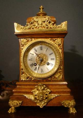 French Oak and Bronze Mounted Clock image-1