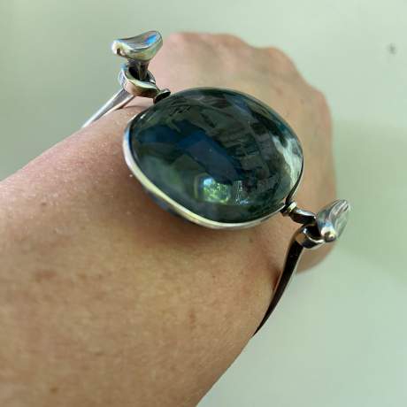 Georg Jensen Silver and Moss Agate Bangle image-9