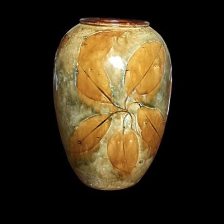 1890s Doulton Lambeth Glazed Stoneware Vase with Leaf Decoration. image-1