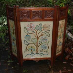 Arts and Crafts Early 20th Century Embroidered Folding Fire Screen