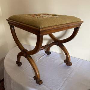 Rosewood Cross Stretcher Stool with Original Tapestry Seat - Circa 1825