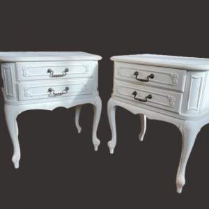 Vintage French Painted Two Drawer Pair of Bedsides