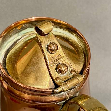 19th Century Benson Copper & Brass Lidded Jug image-3