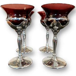 Set of 4 Farber Bros KromeKraft Hand-Blown Amethyst Glass Goblets