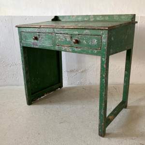 Tall Early 20th Century Green Painted Pine Railway Station Masters Desk