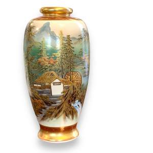 Satsuma Vase with Water Wheel Landscape