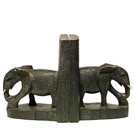 Pair of Anglo-Indian Chip Carved Elephant Bookends image-1