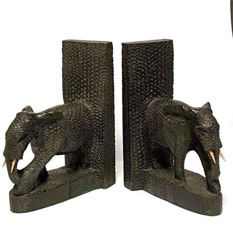 Pair of Anglo-Indian Chip Carved Elephant Bookends image-2