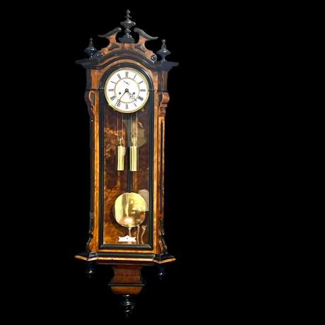 Outstanding 19th Century 8-Day Double Weight Vienna Wall Clock image-1