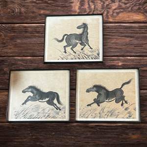 A Set of 3 Chinese Grey Wash Equine Paintings