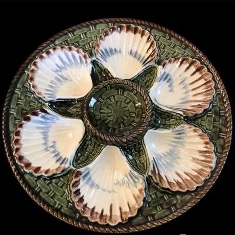 A Set of Six French Longchamp Majolica Oyster dishes Mid -century image-2