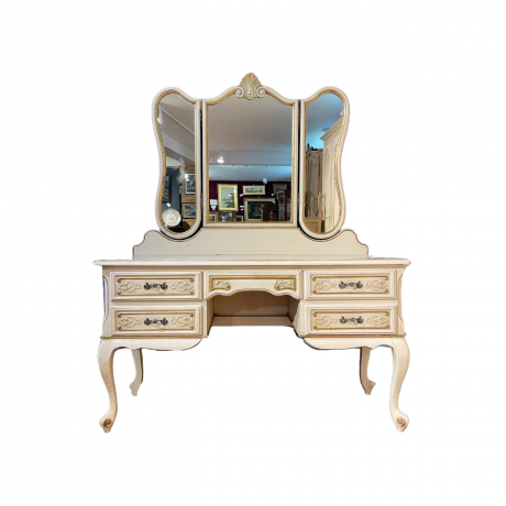 French Original Painted Dressing Table with 3 Way Mirror image-1