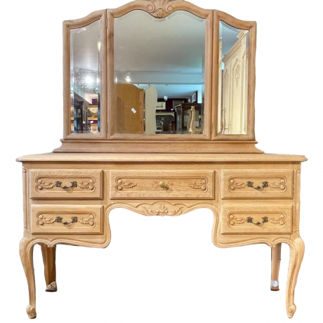 French Rustic Oak Dressing Table with 3 Way Mirror image-1