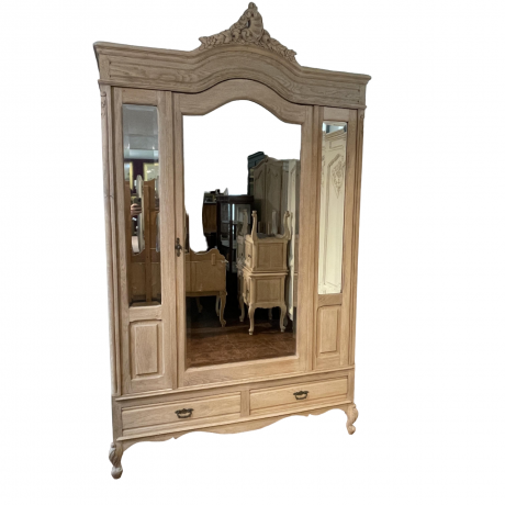 Antique French Rustic Oak 1 Door  Mirrored Armoire image-1