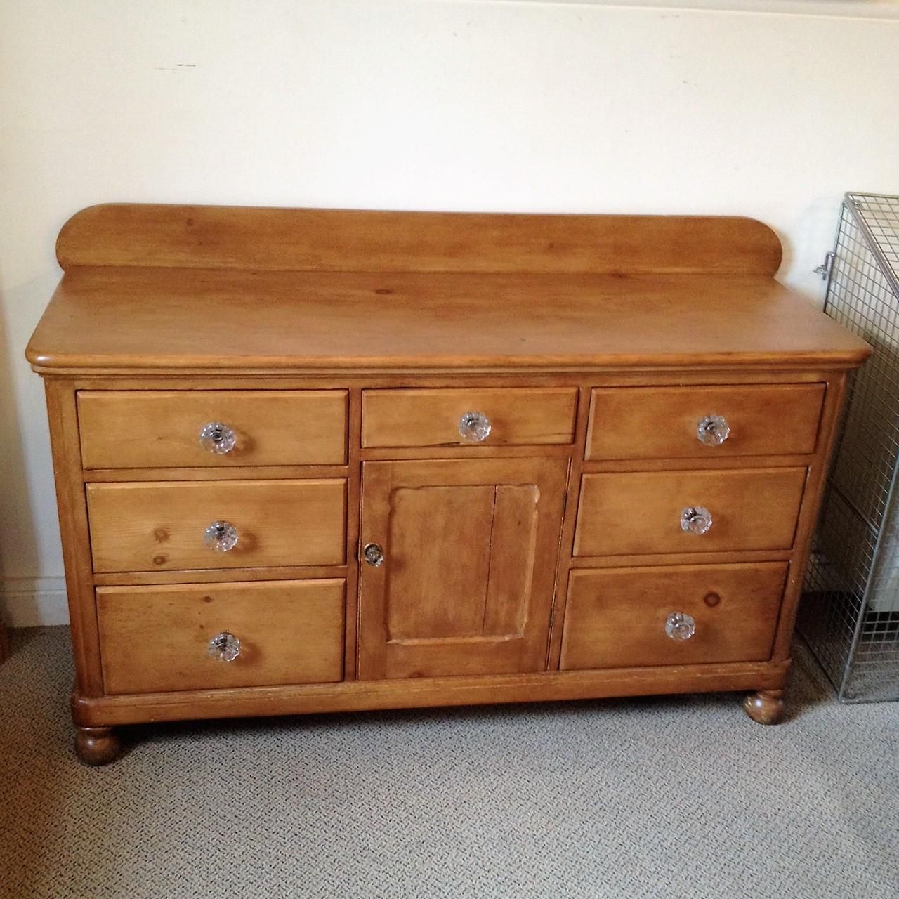 Victorian Pine Dresser Base With 7 Drawers And Central Cupboard