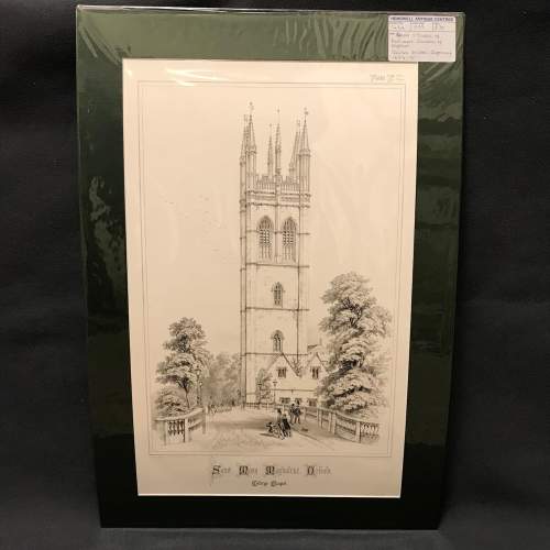 Mounted Engraving of a College Chapel in Oxford image-1