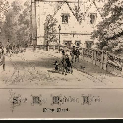 Mounted Engraving of a College Chapel in Oxford image-2