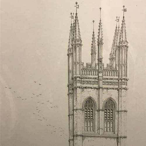 Mounted Engraving of a College Chapel in Oxford image-4