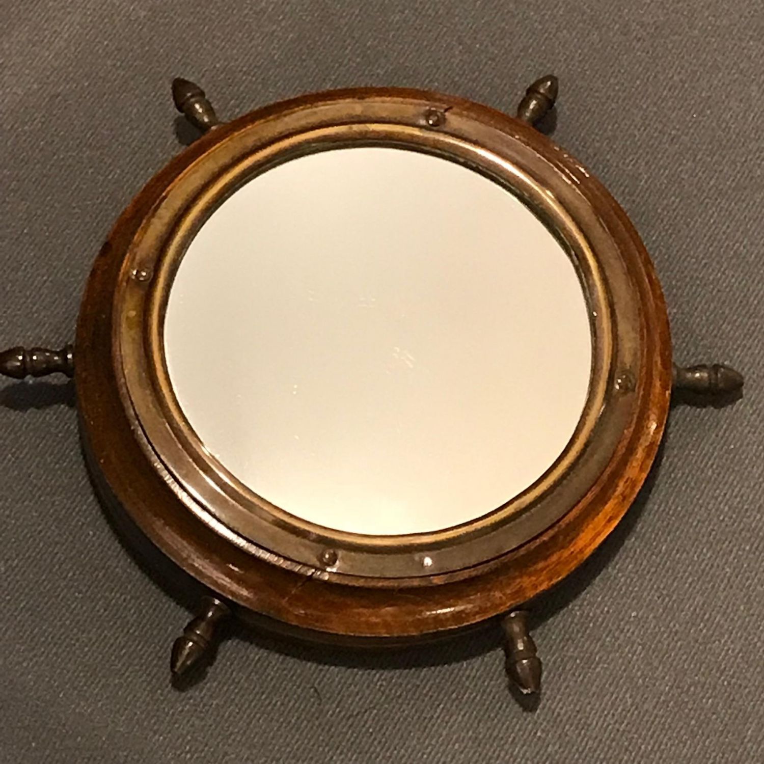 Small Wooden Framed Ships Wheel Mirror, Ship Wheel Wall Mirror