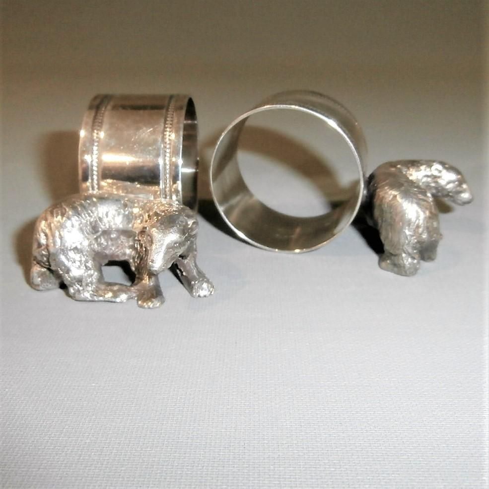 Pair of Unusual White Metal Napkin Rings Set With Figural Bears ...