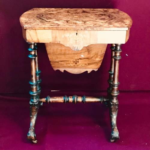 Victorian Burr Walnut Sewing Table image-1
