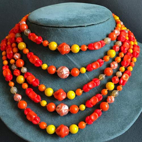 Vintage Orange and Yellow Beaded Necklace and Earrings Set image-2