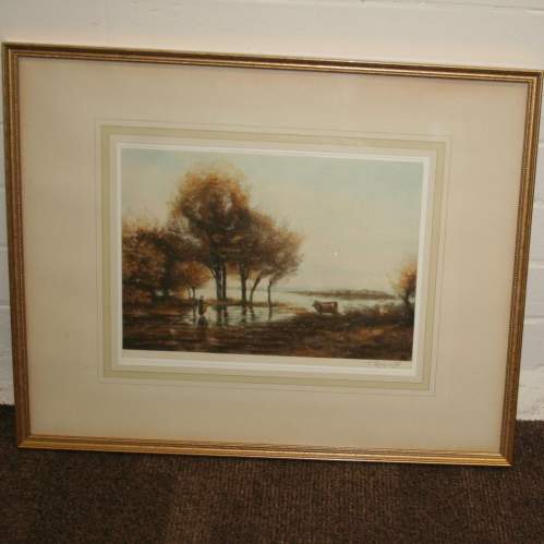 Lovely Colour Mezzotint by C Fitzgerald of a Painting by Corot image-1