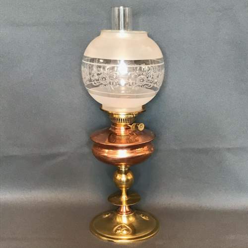 Art Nouveau Copper and Brass Oil Lamp image-1