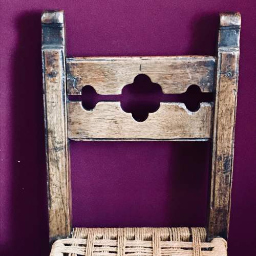 Naive 17th Century Walnut Chair with Village Stocks Back image-2