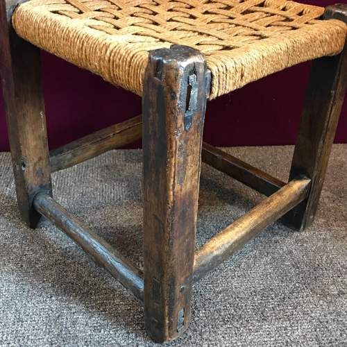 Naive 17th Century Walnut Chair with Village Stocks Back image-6