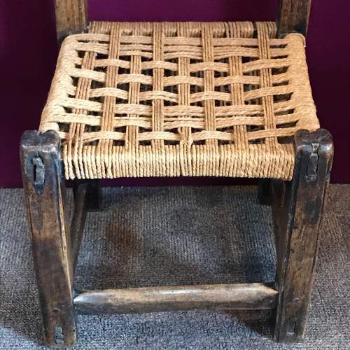 Naive 17th Century Walnut Chair with Village Stocks Back image-3