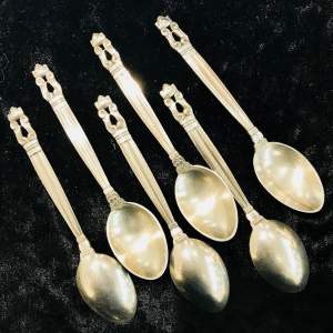 Set of Six Georg Jensen Silver Acorn Spoons