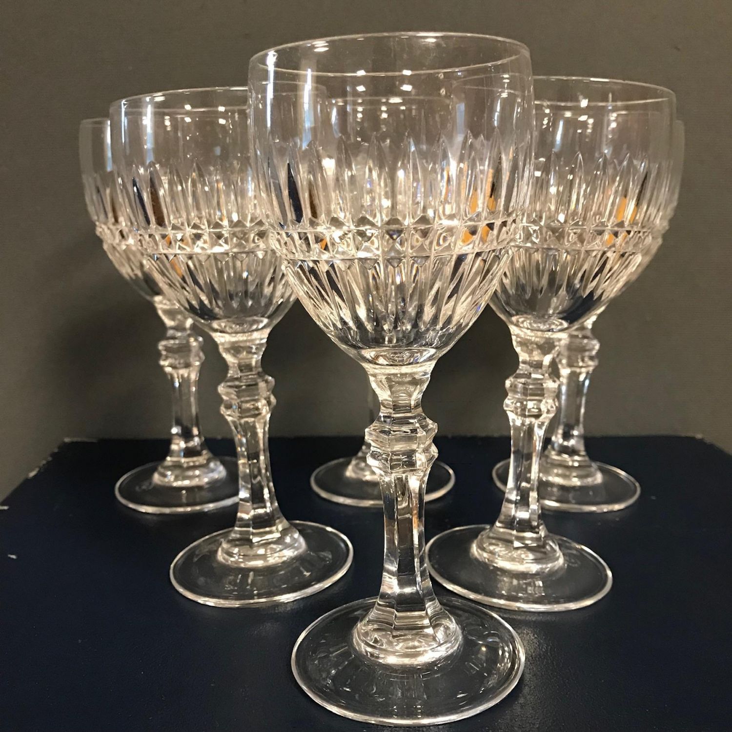 Vintage Set Of Six Crystal Wine Glasses Antique Glass