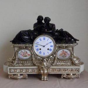 19th Century Silvered Bronze French Mantel Clock