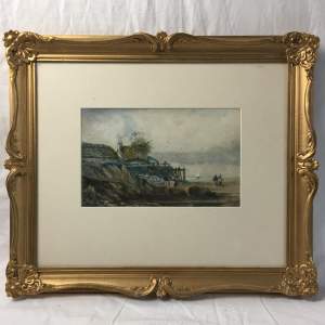 Antique 19th Century Watercolour Painting of a Coastal Scene