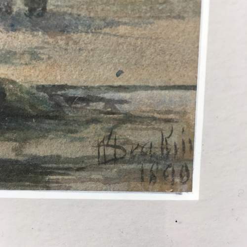 Antique 19th Century Watercolour Painting of a Coastal Scene image-5