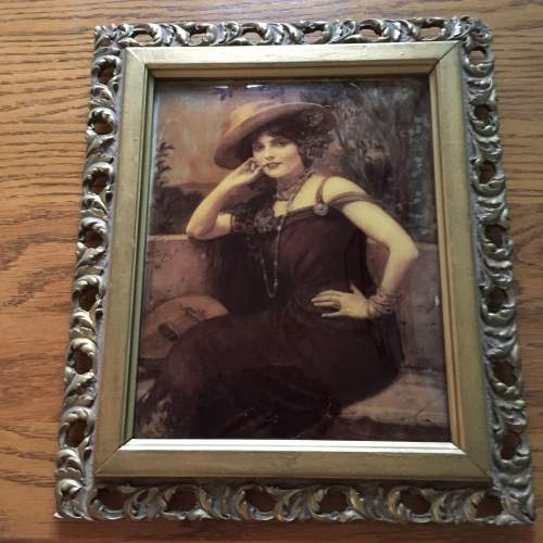 Ornate Gilt Wood Framed Crystoleum of a Seated Young Woman image-1