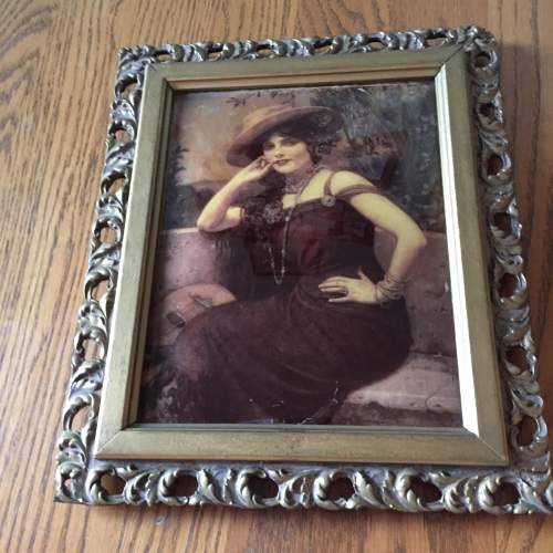 Ornate Gilt Wood Framed Crystoleum of a Seated Young Woman image-3