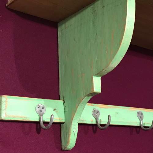 1930s Vintage French Green Painted Pine Pot Shelf image-2