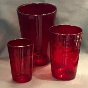 Set of Three Whitefriars Glass Wave Ribbed Tumbler Vases