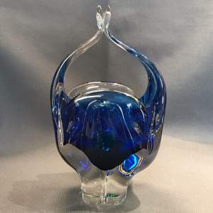 1960s Blue Glass Basket Vase by Josef Hospodka for Chribska