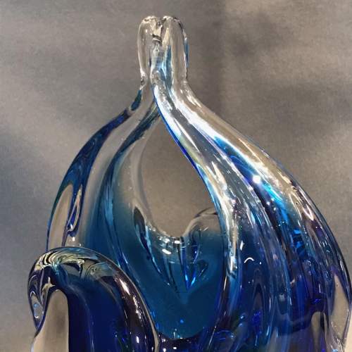 1960s Blue Glass Basket Vase by Josef Hospodka for Chribska image-2