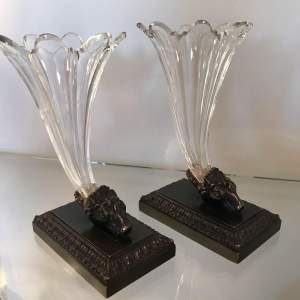 Pair of Regency Bronze and Glass Cornucopia Vases