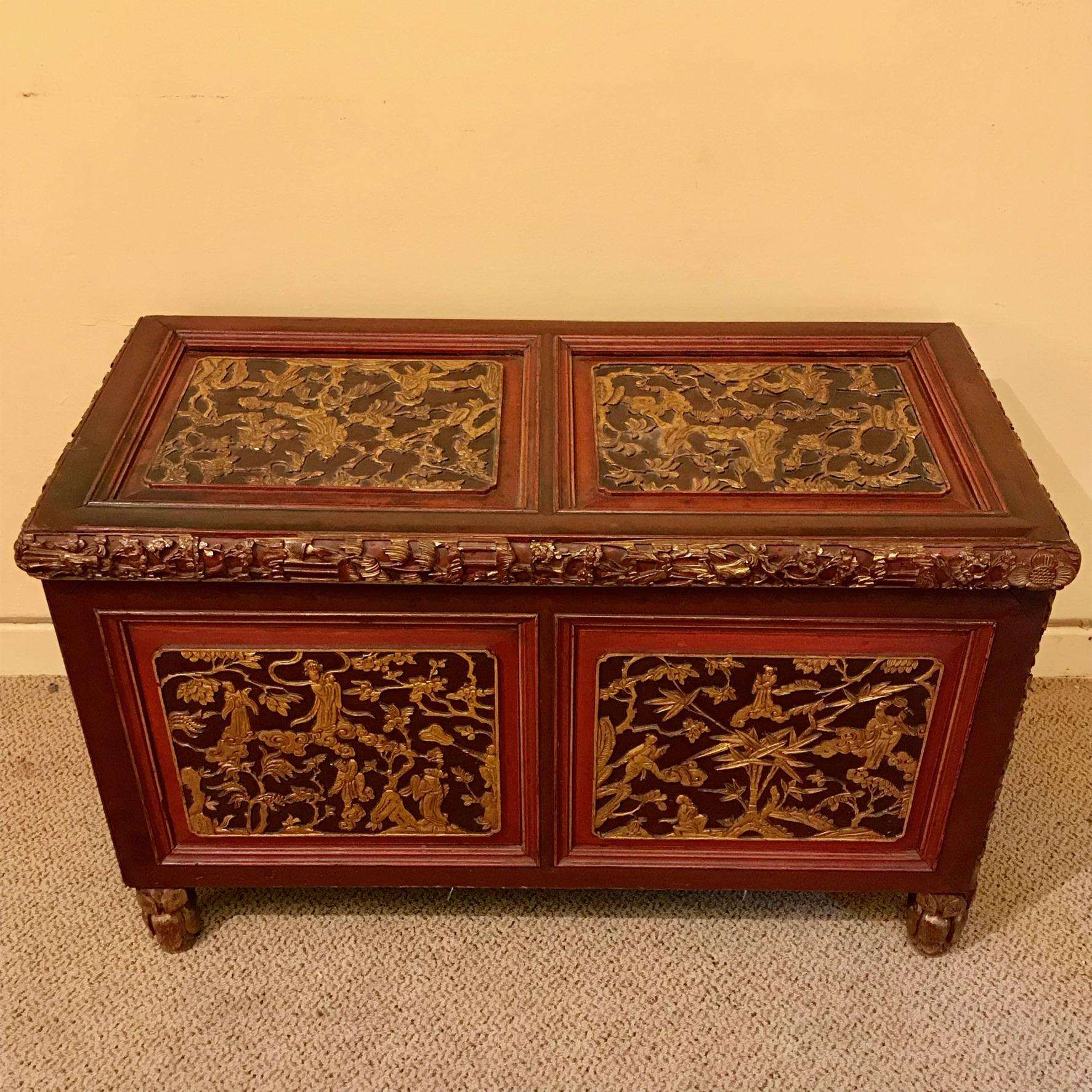 Chinese Red Lacquer And Gilt Carved Coffer - Antique Chests & Coffers ...