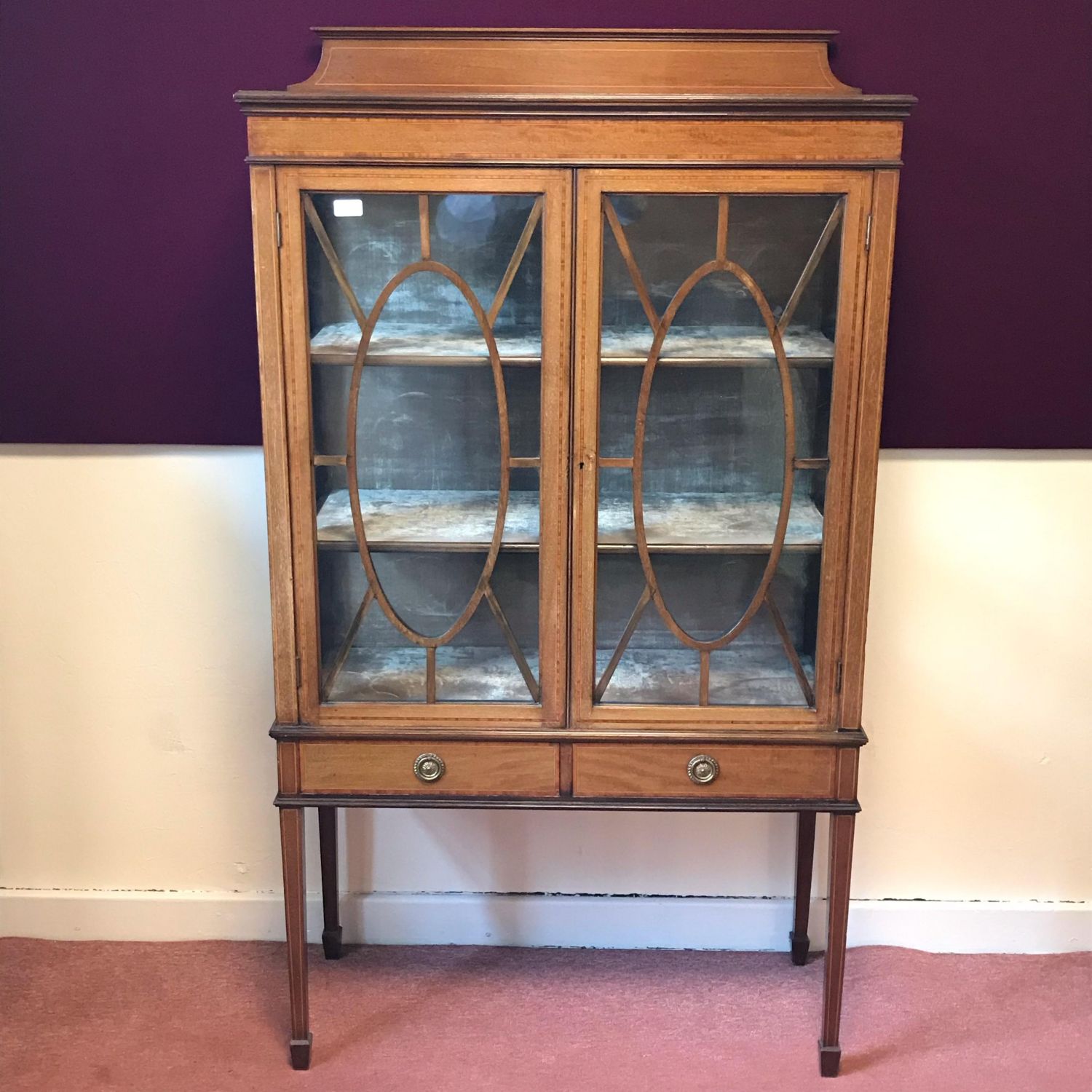 Edwardian Inlaid Walnut Display Cabinet Antique Cabinets