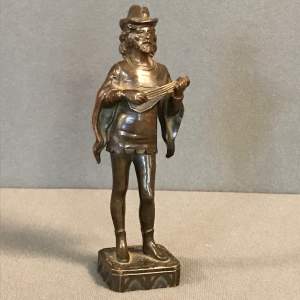 Late 19th Century Cast Bronze Figure of a Lute Player