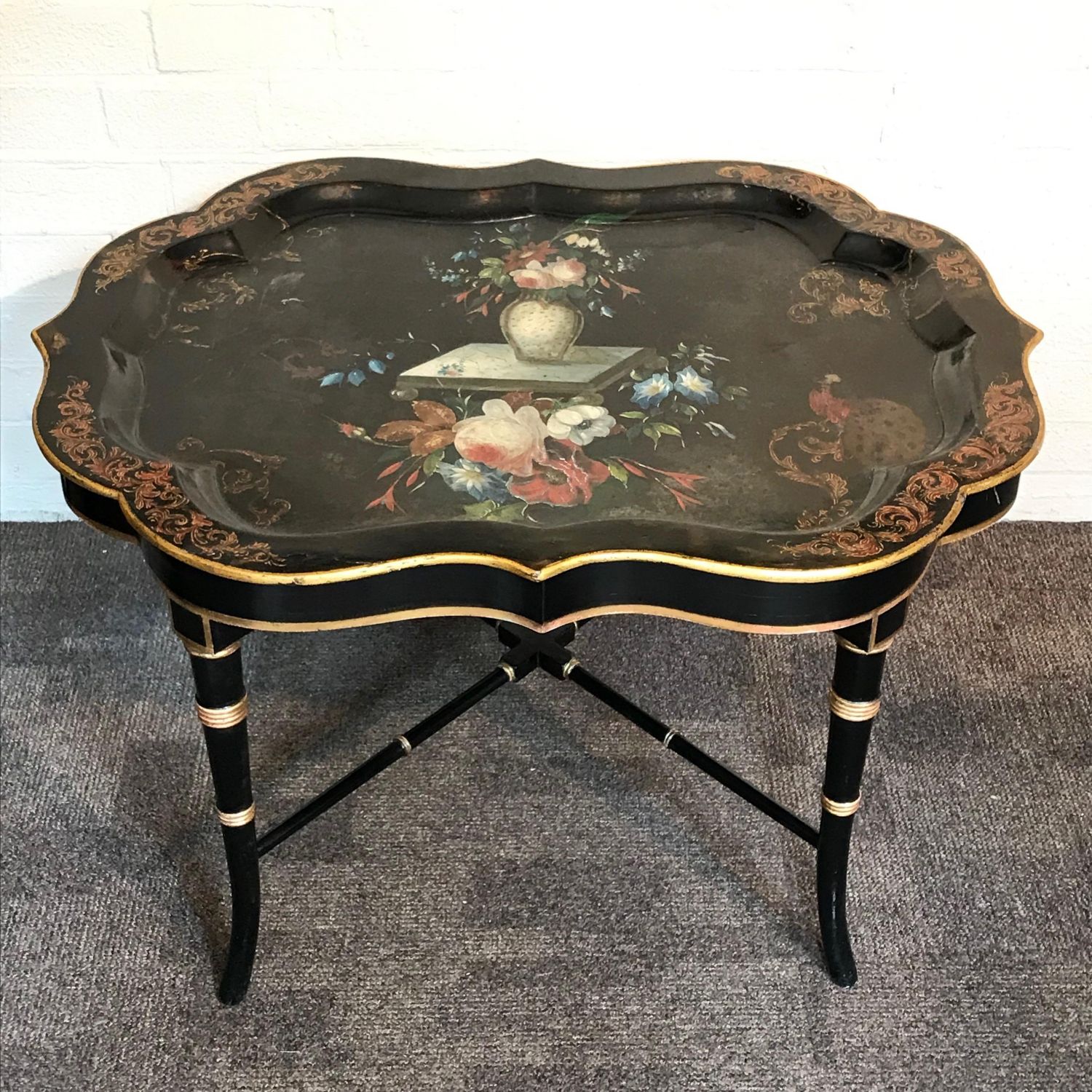 Victorian Papier Mache Tray On A Later Regency Stand Antique
