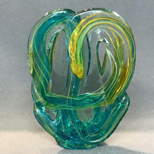 Mdina 1970s Turquoise and Ochre Glass Sculpture image-3